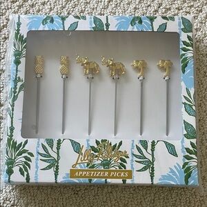 NWT Lilly Pulitzer Gold Tropical Appetizer Picks